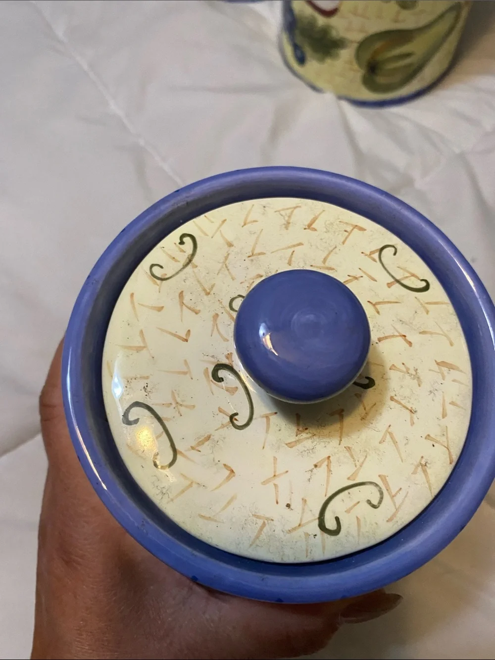 Hand-Painted Ceramic Fruit Canister Set - Yellow & Blue